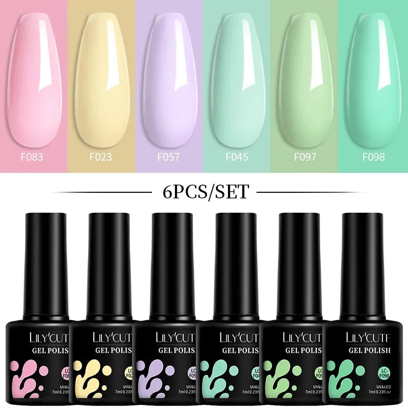 6Pcs/Set Macaron Color Gel Nail Polish Set Kit Spring 6 Colors UV LED Nail Art Gel Vernis Semi Permanent Base Top Coat - Shop & Buy