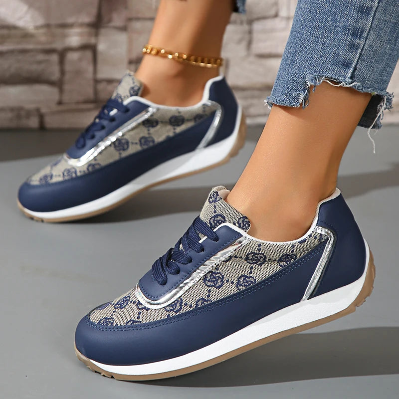 Fashion Print Platform Sneakers for Women Spring Casual Comfy Walking Shoes Woman Lightweight Non Slip Lace Up Sports Shoes