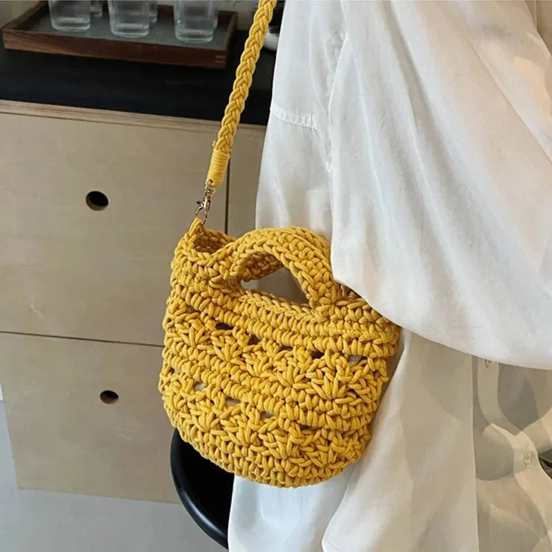 Women's Designer Bag Crochet Cross Shoulder Bag Soft Cotton Fabric Woven Aesthetic Fashion Casual Small Handbags - Shop & Buy