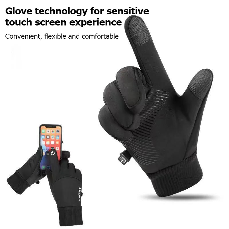 Winter Cycling Gloves Full Finger Bicycle Warm Fleece Cold Glove Waterproof Outdoor Ski Motorcycle Riding Bike Gloves