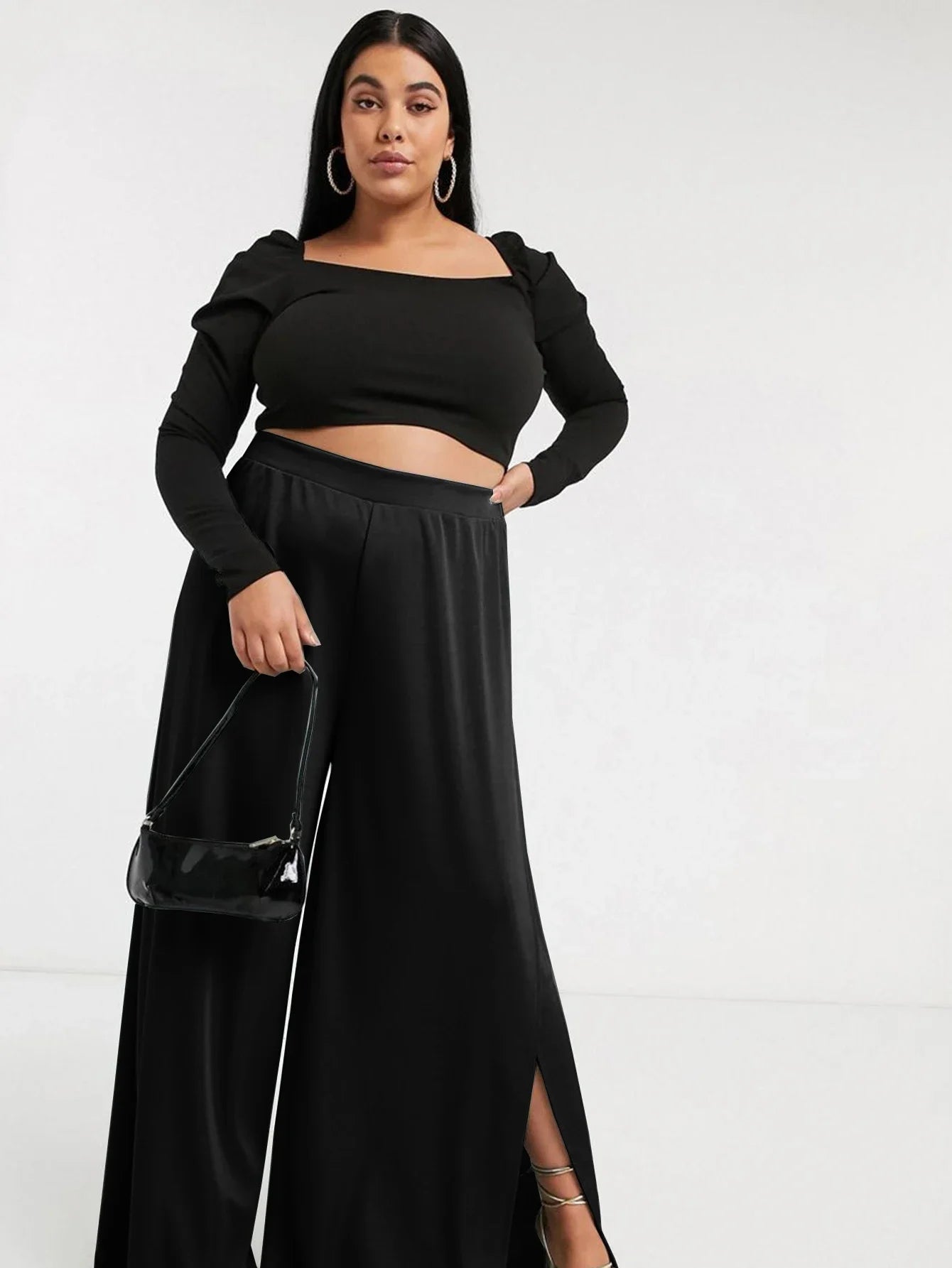 Womens Split Front Plus Size Wide Leg Pants High Elastic Waist Solid Black Modal Loose Summer Spring Elegant  Casual Pants 6XL - Shop & Buy