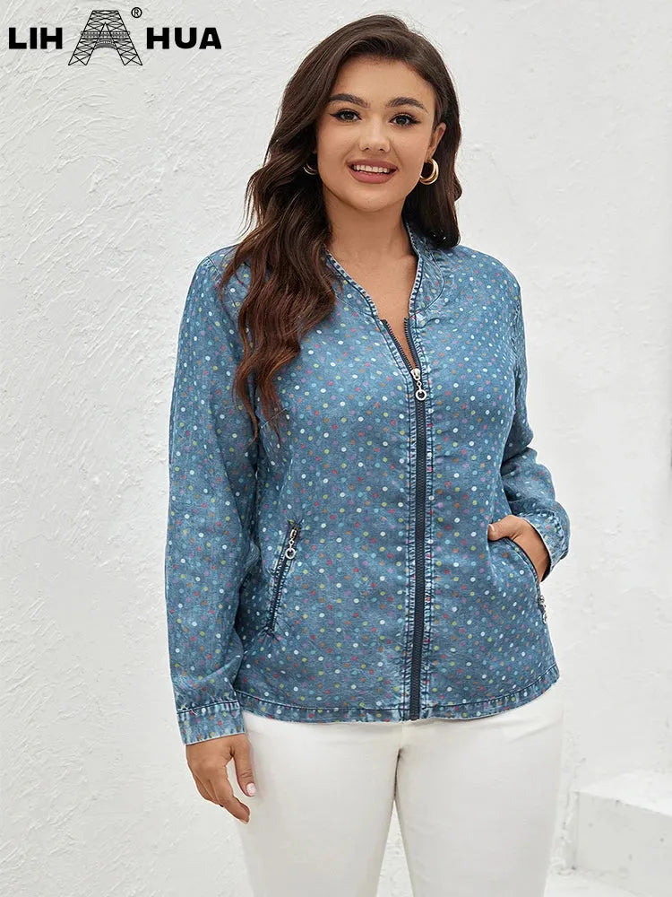 Women's Plus Size Denim Jacket Autumn Chic Elegant Jacket For Chubby Women Cotton Woven Jacket - Shop & Buy