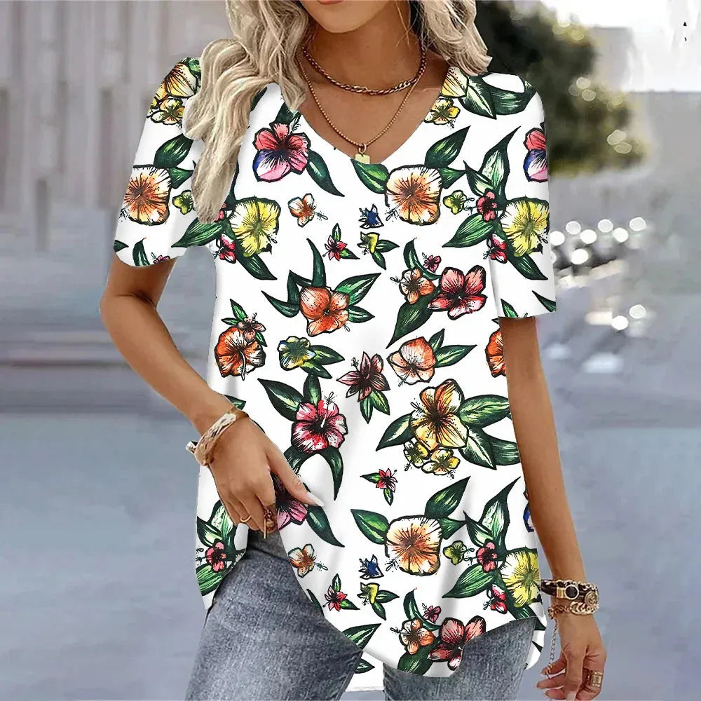 Women's 3d Bohemia Printed T shirts V-neck Short Sleeved Tops Fashion Hawaii Style Blouse Tops - Shop & Buy