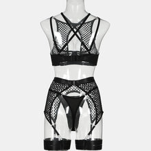 Load image into Gallery viewer, New Lingerie Sets Fishing Net Splicing Mesh Hanging Neck And Back Erotic Four-piece Set
