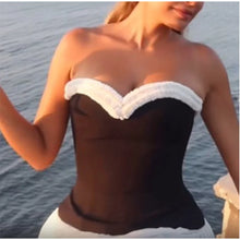 Load image into Gallery viewer, Black White Patchwork Mesh Split Long Dress Women Sexy Strapless Backless Sleeveless Slim Dresses
