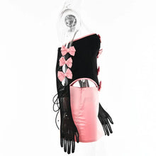 Load image into Gallery viewer, Sexy Strapless Bows Trim Women Two Piece Sets Black Gloves Tops Pink Skirts
