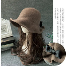 Load image into Gallery viewer, Autumn Winter Fedoras Women Hat Elegant Vintage Bowknot Wool Ladies Hat Dome Felt Wedding Church Jazz Cap
