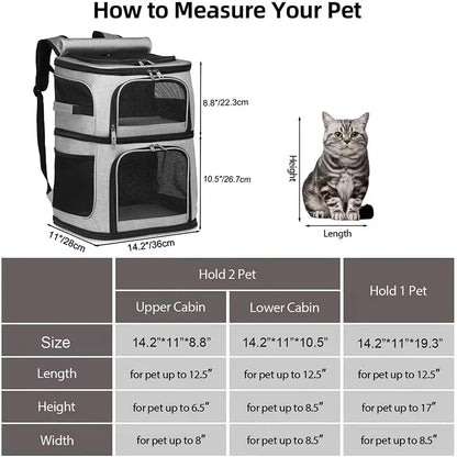 Double-Compartment Pet Carrier Backpack for Small Dogs and 2 Cats Super Ventilated Design Outdoor Cat Backpack Carrier Dog Bags