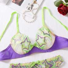 Load image into Gallery viewer, Neon Sexy Erotic Lingerie Fantasy Delicate Onlyfans Kit Five-Pointed Star Embroidery Transparent Foul Underwear
