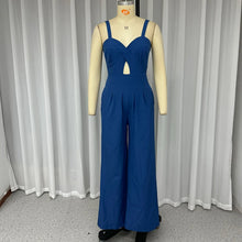 Load image into Gallery viewer, Women Jumpsuit Summer Fashion Suspender Solid V Neck Nipped Waist  Sleeveless Hollow Slim Pleated With Pocket Romper
