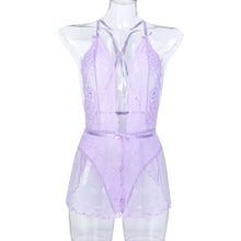 Load image into Gallery viewer, Sexy Lingerie Fetish Babydoll Transparent Fantasy Clothing Lavender Erotic Costume Deep-V Sex Adult Doll Foul Tights
