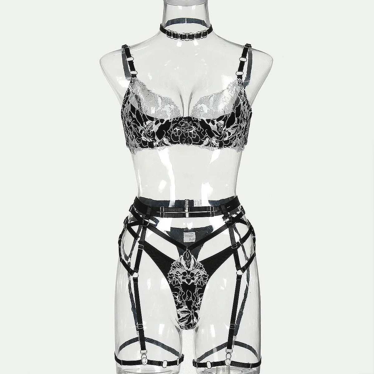 Women's New Fashion Embroidered Lace Patchwork Cross Sexy Lingerie Set - Shop & Buy