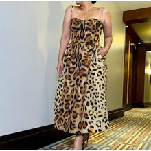 Load image into Gallery viewer, Women Sexy Leopard Print Wrapped Chest Long Dress Elegant Backless Pleated Hem High Waist Dresses
