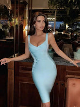 Load image into Gallery viewer, High Quality Women Sleeveless Rayon Bandage Dress Celebrity Elegant Green Purple Pink Bodycon Cocktail Party Dress
