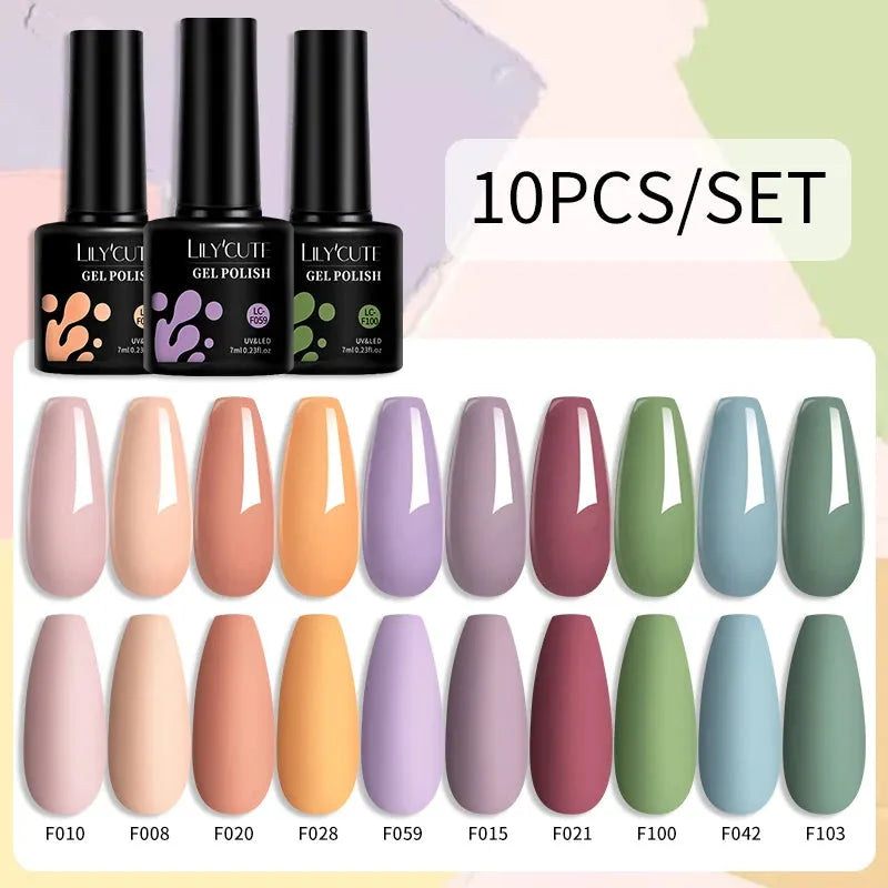 10PCS/Set Gel Nail Polish Brown Earth Coffee Color Series Gel Semi Permanent UV LED Gel Nail Art Soak Off Nail Gel Set - Shop & Buy