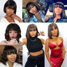 Load image into Gallery viewer, Straight Short Bob Wig With Bangs Human Hair 2x1 Lace Wig Full Machine Made Glueless Human Hair Wig
