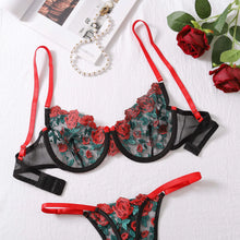 Load image into Gallery viewer, Sheer Sensual Bra&amp;Briefs Sets Fashion Embroidery Mesh Underwear Suits Women Floral Sexy Lingerie Two Pieces Sets
