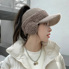 Load image into Gallery viewer, Fashion Trend With Earflaps Empty Top Baseball Caps Lambswool Knitted Women&#39;s Hat Autumn Winter Thicker Warm Cap
