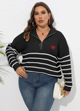 Load image into Gallery viewer, Winter Zipper Mock Neck Plus Size Sweater Women Stripe Large Pullover Lady Loose Oversize Jumper Big Jerseys Curvy Knitwear
