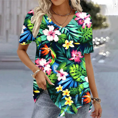 Women's 3d Bohemia Printed T shirts V-neck Short Sleeved Tops Fashion Hawaii Style Blouse Tops - Shop & Buy