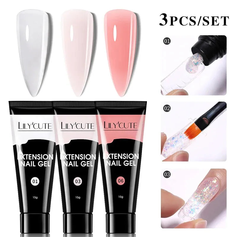 15ml Quick Extension Gel Nail Polish Kit White Nude Pink Acrylic Crystal UV Construction All For Manicure Nail Gel Set - Shop & Buy