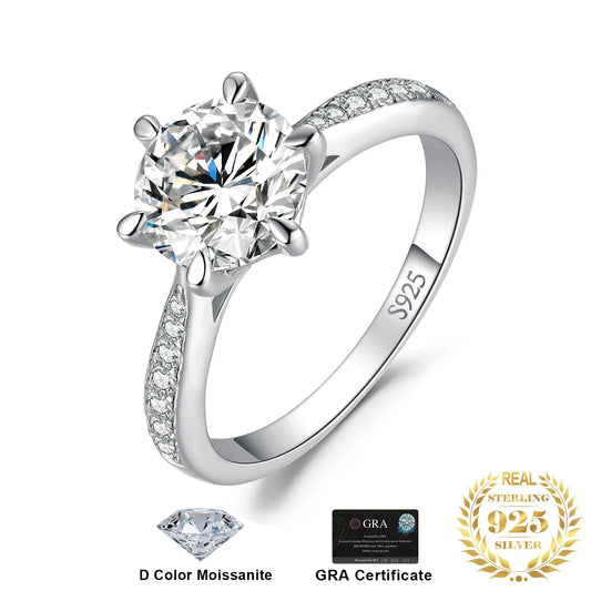 Moissanite D Color 0.5ct 1ct 1.5ct 2ct 3ct Round S925 Sterling Silver Wedding Engagement Ring for Women