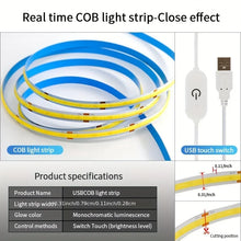 Load image into Gallery viewer, COB LED Lights Strip Touch Sensor Dimmable 5V USB RA90 Christmas DIY TV Mirror Backlight Flexible Ribbon Tape
