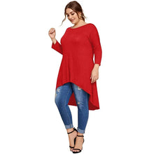 Load image into Gallery viewer, Plus Size Long Sleeve Elegant Tunic T Shirt Women Long Hi Low Fit Flare Spring Autumn Swing Blouse
