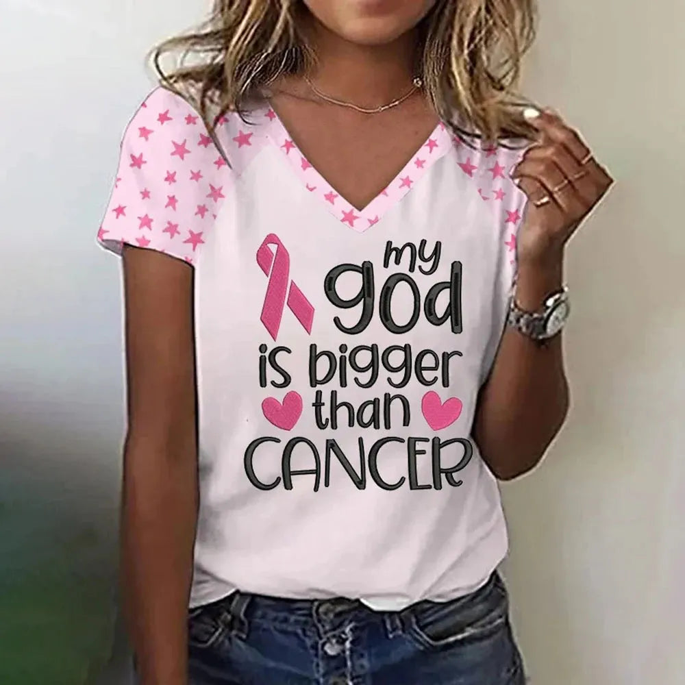 Women's T-Shirt Pink Ribbon Print V-Neck T-Shirt 3d Print Casual Clothing Short Sleeve - Shop & Buy