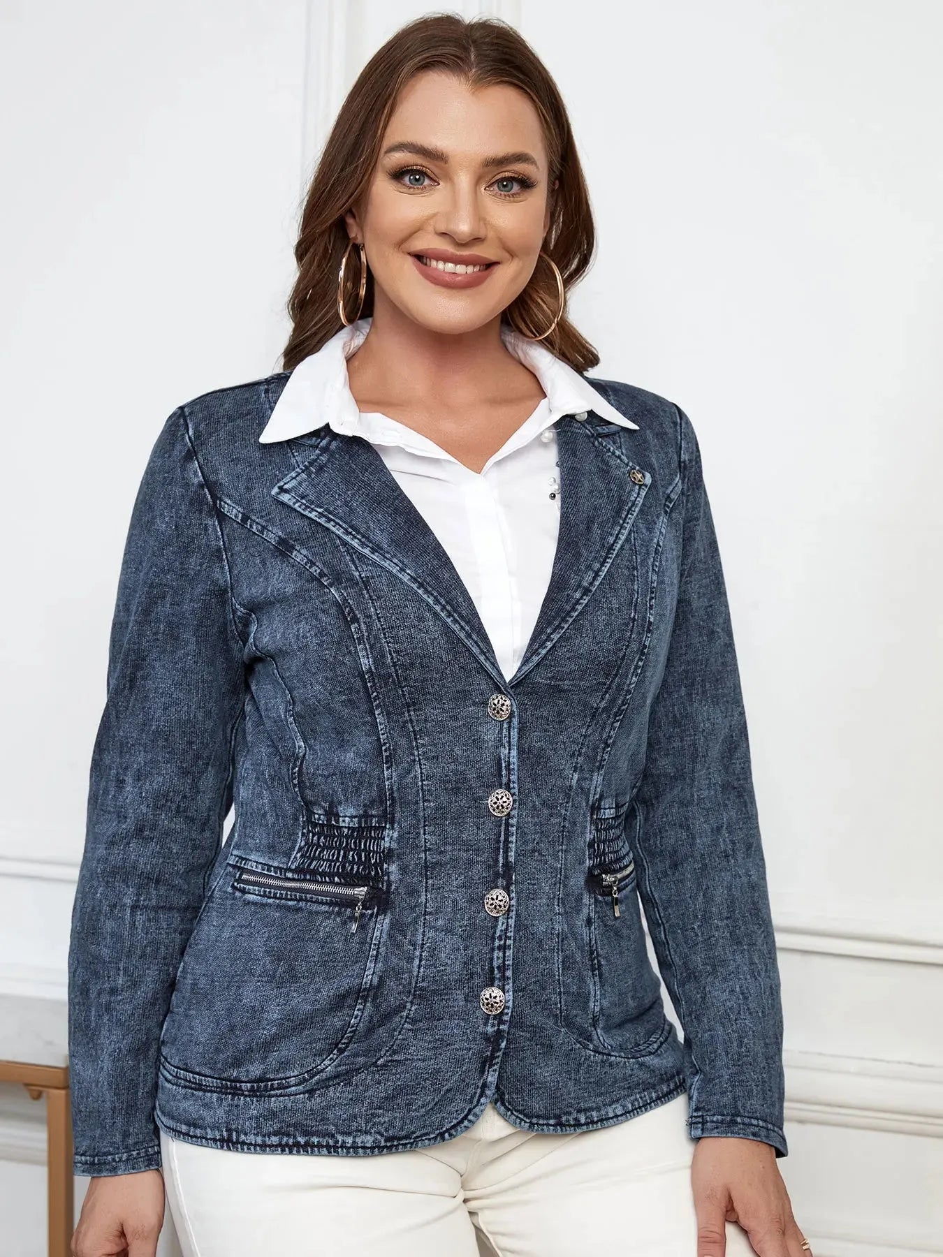 Women's Plus Size Denim Suit Autumn Chic Elegant Suit For Chubby Women Knitted Cotton Suit - Shop & Buy