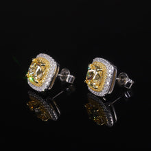Load image into Gallery viewer, 925 Sterling Silver Earrings for Men and Women Diamond-fire CZ- Fancy Light Yellow Halo Stud Earrings Fine Jewelry