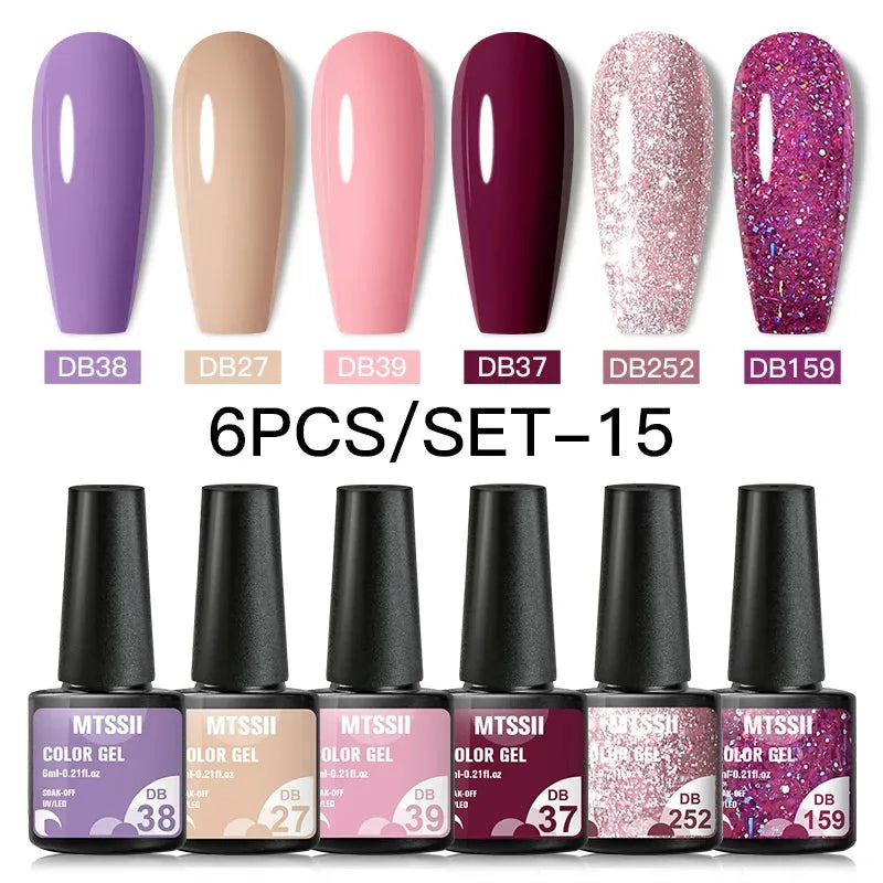 6PCS/SET Color Nail Gel Polish Set Kits  Base Top Coat  Varnish Soak Off UV Gel LED Semi Permanent All For Manicure Nail Art - Shop & Buy