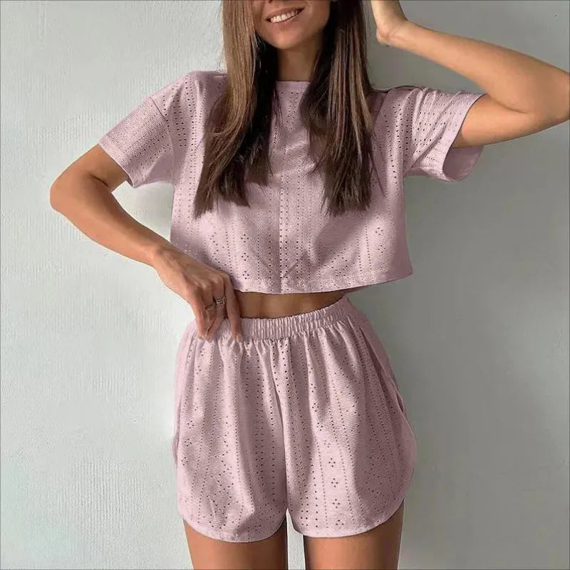 Women's Pajamas Set Spring Long Sleeve Tops With Shorts Sleepwear 2 Piece Set Loose Round Neck Home Wear - Shop & Buy