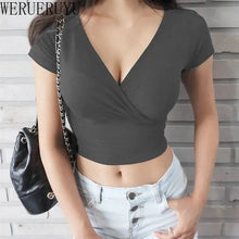 Load image into Gallery viewer, New Summer Black Sexy V-neck T-shirt Short Sleeve Y2k Crop Top Women Clothes Streetwear Fashion Corset Tops
