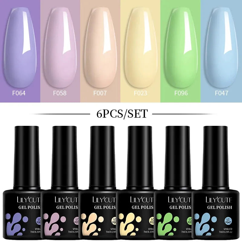 6Pcs/Set Macaron Color Gel Nail Polish Set Kit Spring 6 Colors UV LED Nail Art Gel Vernis Semi Permanent Base Top Coat - Shop & Buy