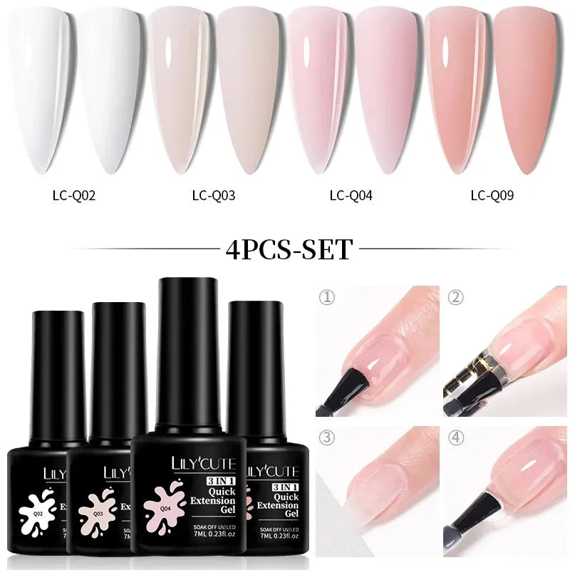 4PCs/Set Nail Extension UV Nail Gels Set Clear Nude Semi-permanent Quick Extension Set Nail Art Acrylic Gel Polish - Shop & Buy