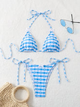 Load image into Gallery viewer, New Women&#39;s 2 Piece Swimsuit Blue and White Checkered Printed Bikini Set
