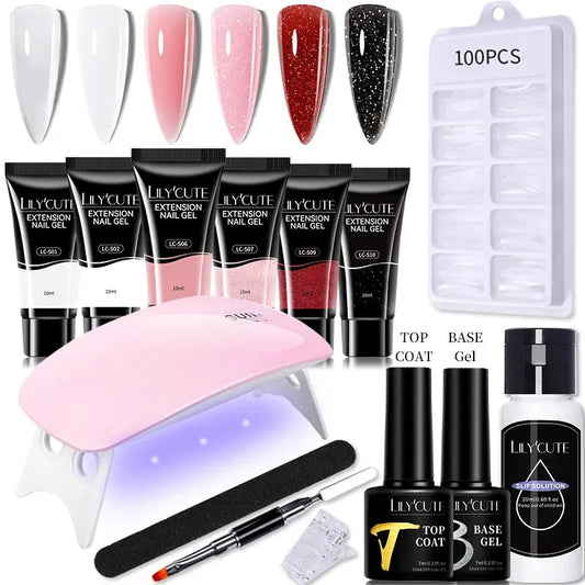 10ML Nail Gel Extension Set With 6W UV Lamp For Manicure Set UV Gel Cuticle Pusher Finger Extend Mold Nail Tool Kit