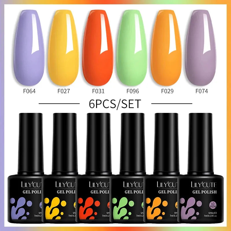 6PCS/SET Color Nail Gel Polish Set Kits Base Top Coat Varnish Soak Off UV Gel LED Semi Permanent All For Manicure - Shop & Buy