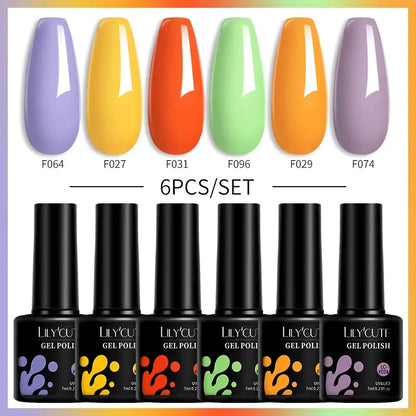 6PCS/SET Color Nail Gel Polish Set Kits Base Top Coat Varnish Soak Off UV Gel LED Semi Permanent All For Manicure - Shop & Buy