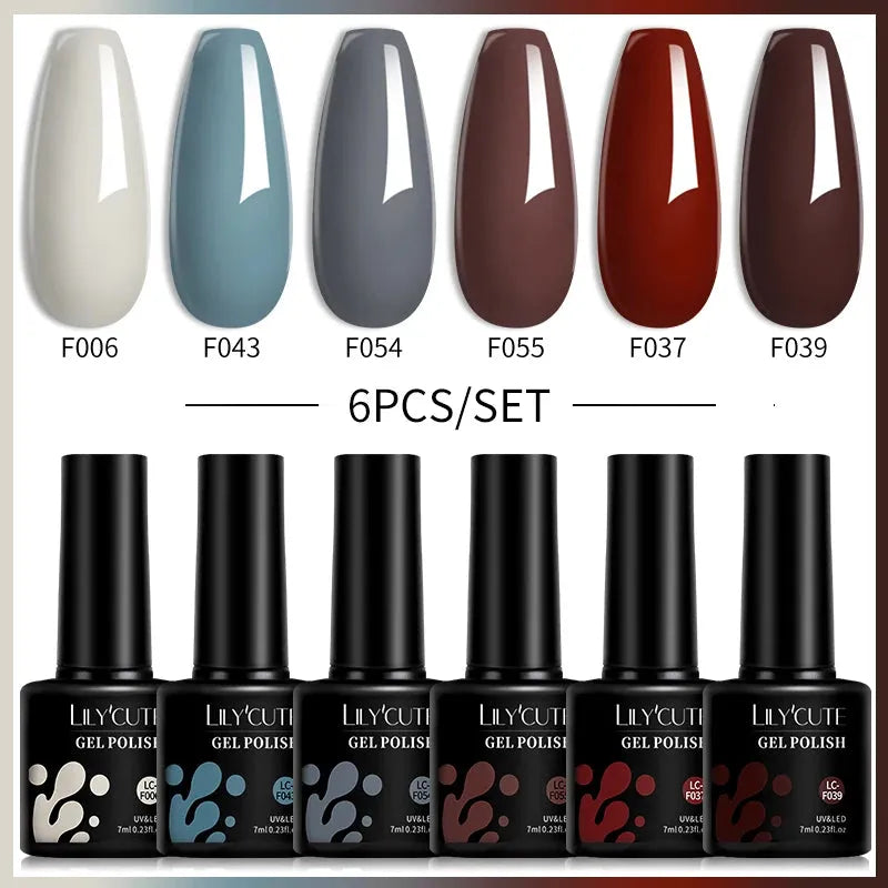 6Pcs/Set Gel Nail Polish Set 7ML Autumn Winter Coffee Color Series Semi Permanent UV Gel Chocolate Nail Art Gel Kit - Shop & Buy