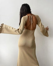 Load image into Gallery viewer, Elegant Knitted Sweater Maxi Dress Outfits for Women Flare Sleeve Sexy Backless Dresses
