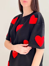 Load image into Gallery viewer, Summer Loose Oversized T-shirt with Heart Embroidery O-neck Pullovers Short Sleeve Tops
