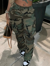 Load image into Gallery viewer, Plus Size Camo Print Side Pocket Cargo Pants camouflage Mid Waist Casual women Camo Pants
