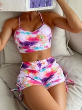 Load image into Gallery viewer, Colorful Tie Dye Printing Two Piece Swimsuit for Women Summer New High Waist Pleated Drawstring Tankini
