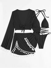 Load image into Gallery viewer, Swimming Suit Women Beach Wear Solid Beach Suit Tassel Cover Up Mesh Short Skirt Bikini
