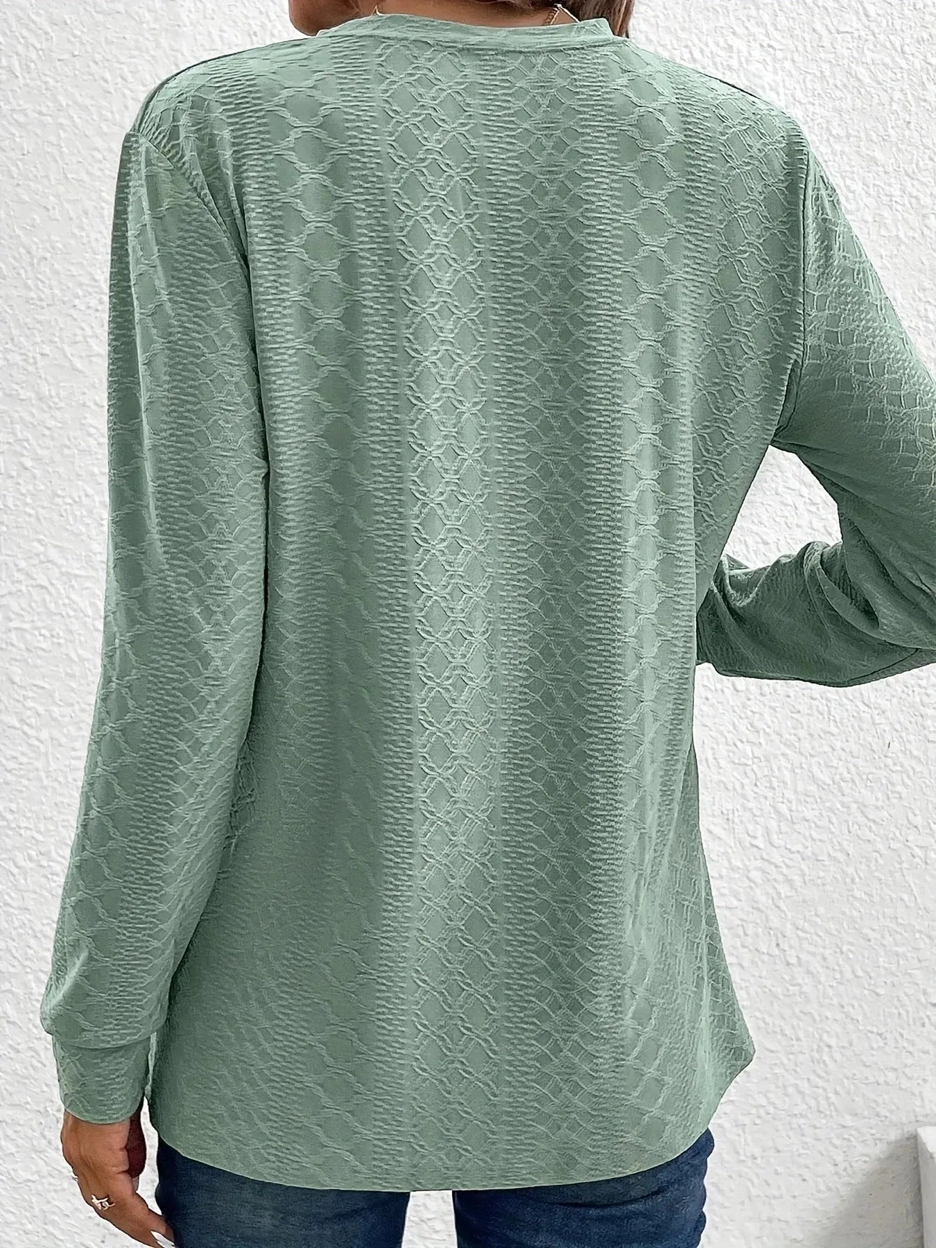 Women's Fashion Texture Solid Color Button V-neck Long sleeved Top - Shop & Buy