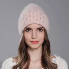 Load image into Gallery viewer, Winter Hat For Women Warm Knitted Angora Rabbit Fur Beanies Fashion With Bead Hats Female High Quality Casual luxury Cap
