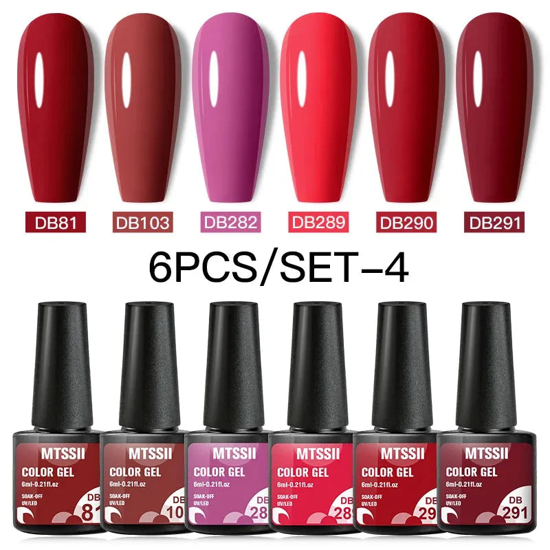 6PCS/SET Color Nail Gel Polish Set Kits  Base Top Coat  Varnish Soak Off UV Gel LED Semi Permanent All For Manicure Nail Art - Shop & Buy