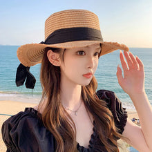 Load image into Gallery viewer, Bow Ribbon Straw Cover Cap Women Wide Brim Soft Top Sun Protection Hat Summer Sunshade Visors
